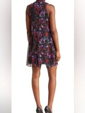 🖤 Calvin Klein Black Floral Sleeveless Tie-Neck Mini Dress Size 8 🖤